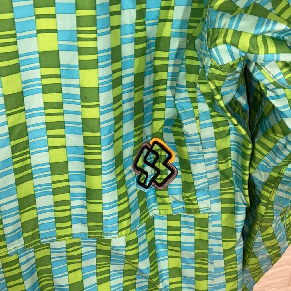 Special Blend Snowboard Jacket Size Medium Green & Blue Stripe Pattern Hooded - Picture 10 of 10